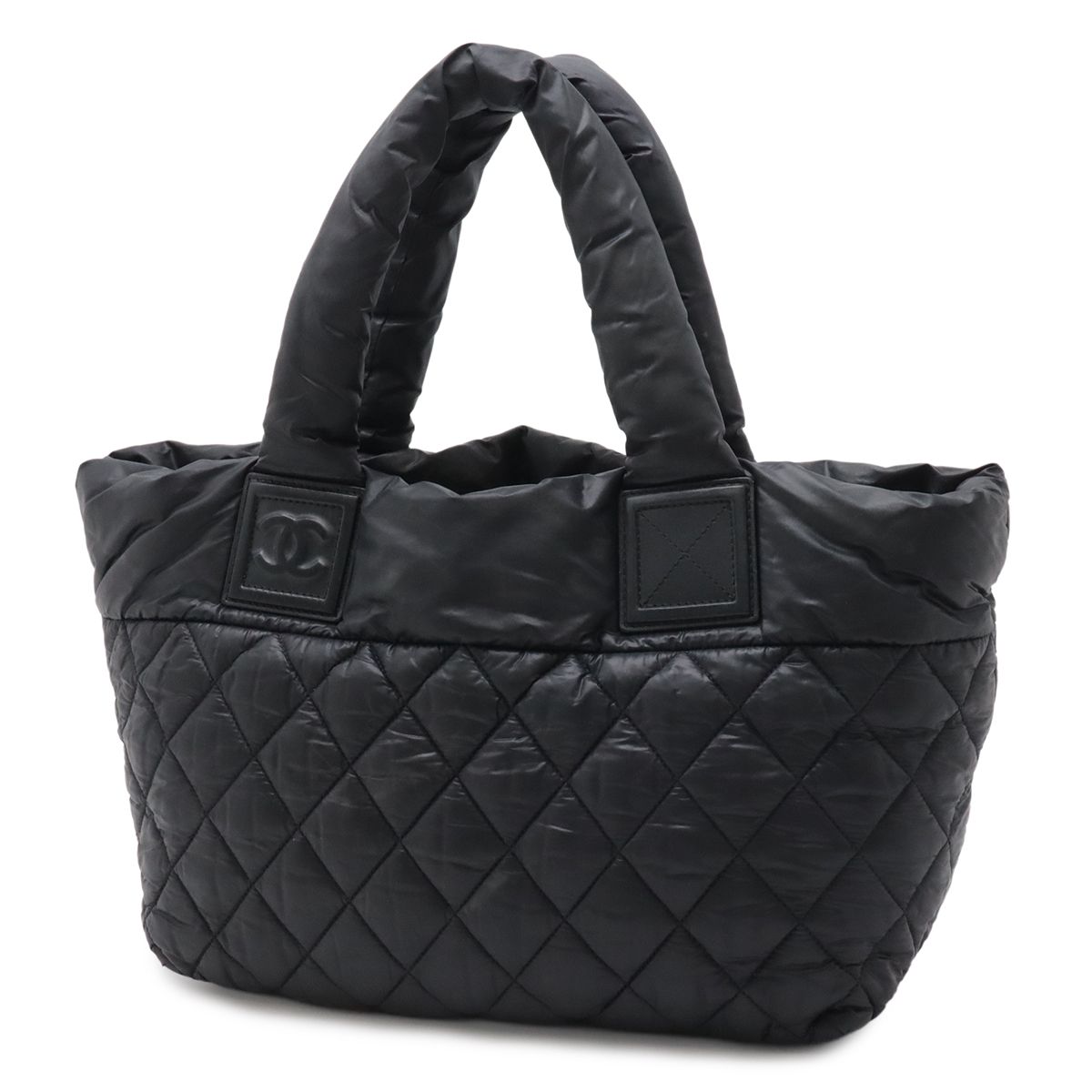 Chanel Coco Cocoon Small Tote Quilted Nylon Leather Black Silver — view 2