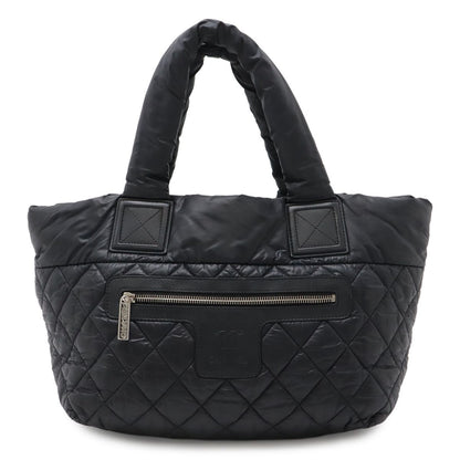 Chanel Coco Cocoon Small Tote Quilted Nylon Leather Black Silver