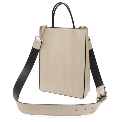 Fendi Shopping Small 2-Way Shoulder Bag Crossbody Leather Beige Black Silver — view 2