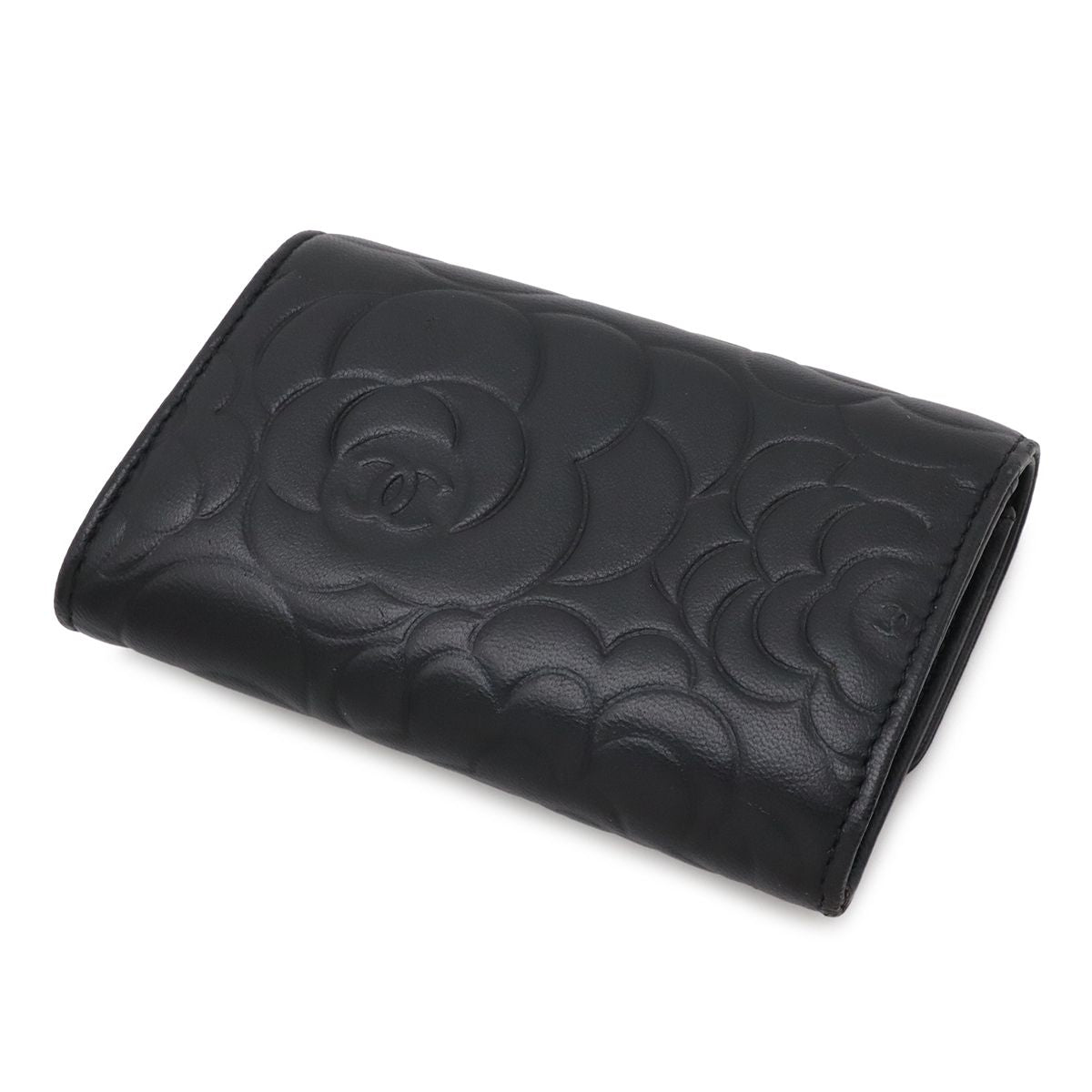 Chanel Camellia Emboss CC Logo Card Case Business Holder Leather Black Silver — view 2