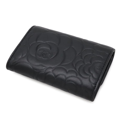 Chanel Camellia Emboss CC Logo Card Case Business Holder Leather Black Silver — view 2