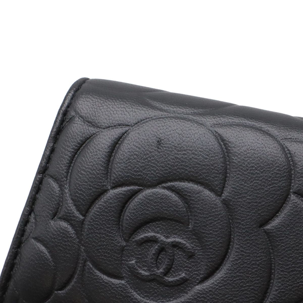 Chanel Camellia Emboss CC Logo Card Case Business Holder Leather Black Silver — view 4