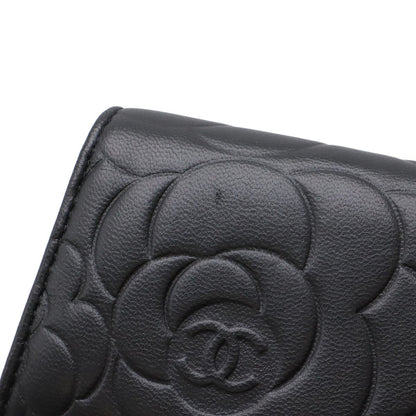 Chanel Camellia Emboss CC Logo Card Case Business Holder Leather Black Silver — view 4