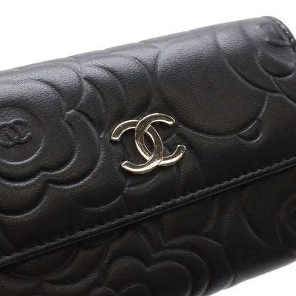 Chanel Camellia Emboss CC Logo Card Case Business Holder Leather Black Silver — view 5