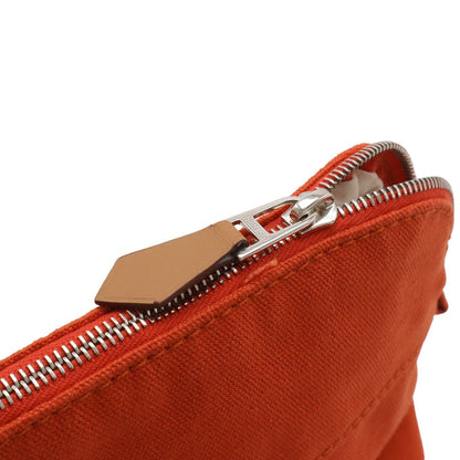 Hermes Bolide Pouch 20 Makeup Cosmetic Multi Case Canvas Leather Red Orange — view 4