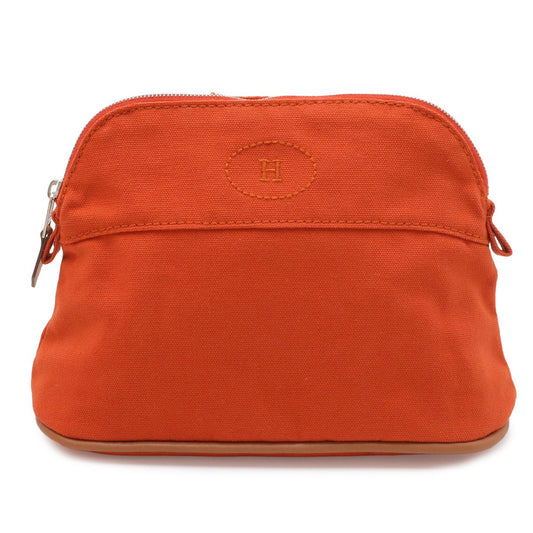 Hermes Bolide Pouch 20 Makeup Cosmetic Multi Case Canvas Leather Red Orange