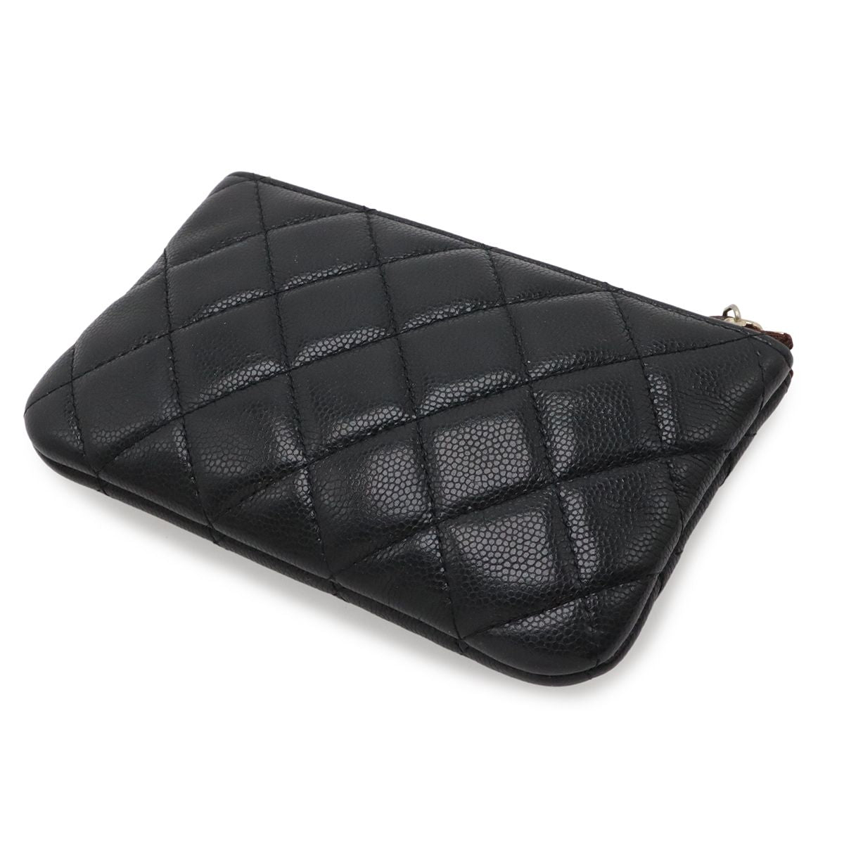 Chanel Quilted CC Logo Classic Small Zip Pouch Case Caviar Leather Black Gold — view 2