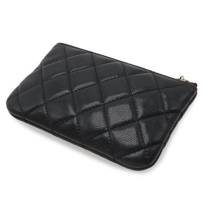 Chanel Quilted CC Logo Classic Small Zip Pouch Case Caviar Leather Black Gold — view 2