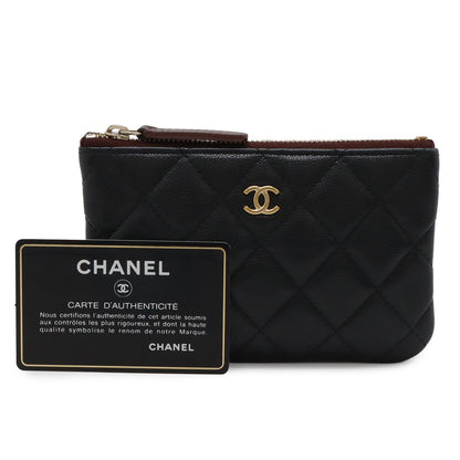 Chanel Quilted CC Logo Classic Small Zip Pouch Case Caviar Leather Black Gold — view 7