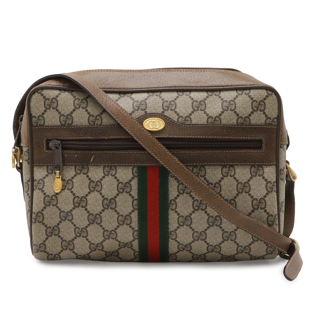 Gucci Vintage GG Plus Sherry Line Shoulder Bag Pochette Leather Beige Brown