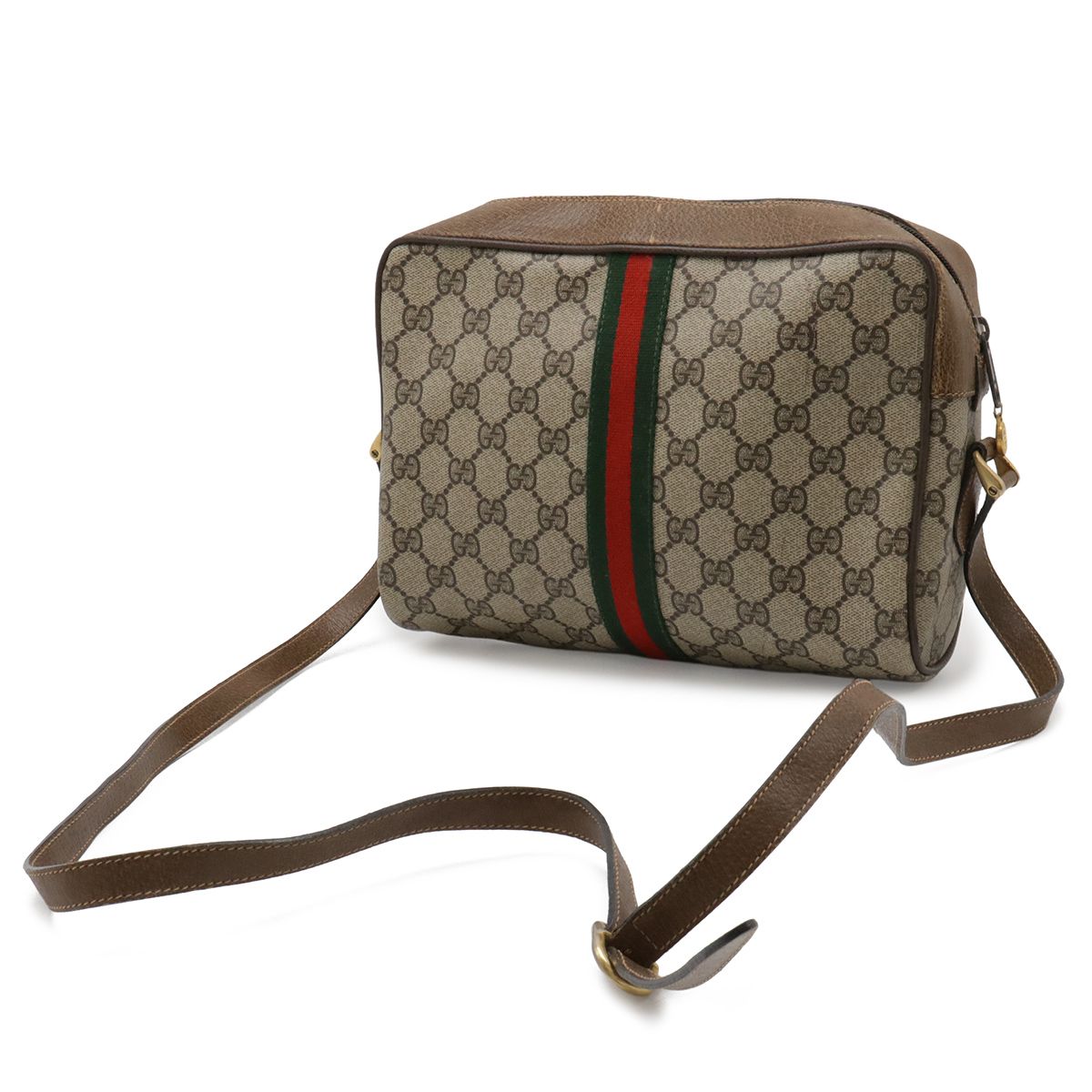 Gucci Vintage GG Plus Sherry Line Shoulder Bag Pochette Leather Beige Brown — view 2
