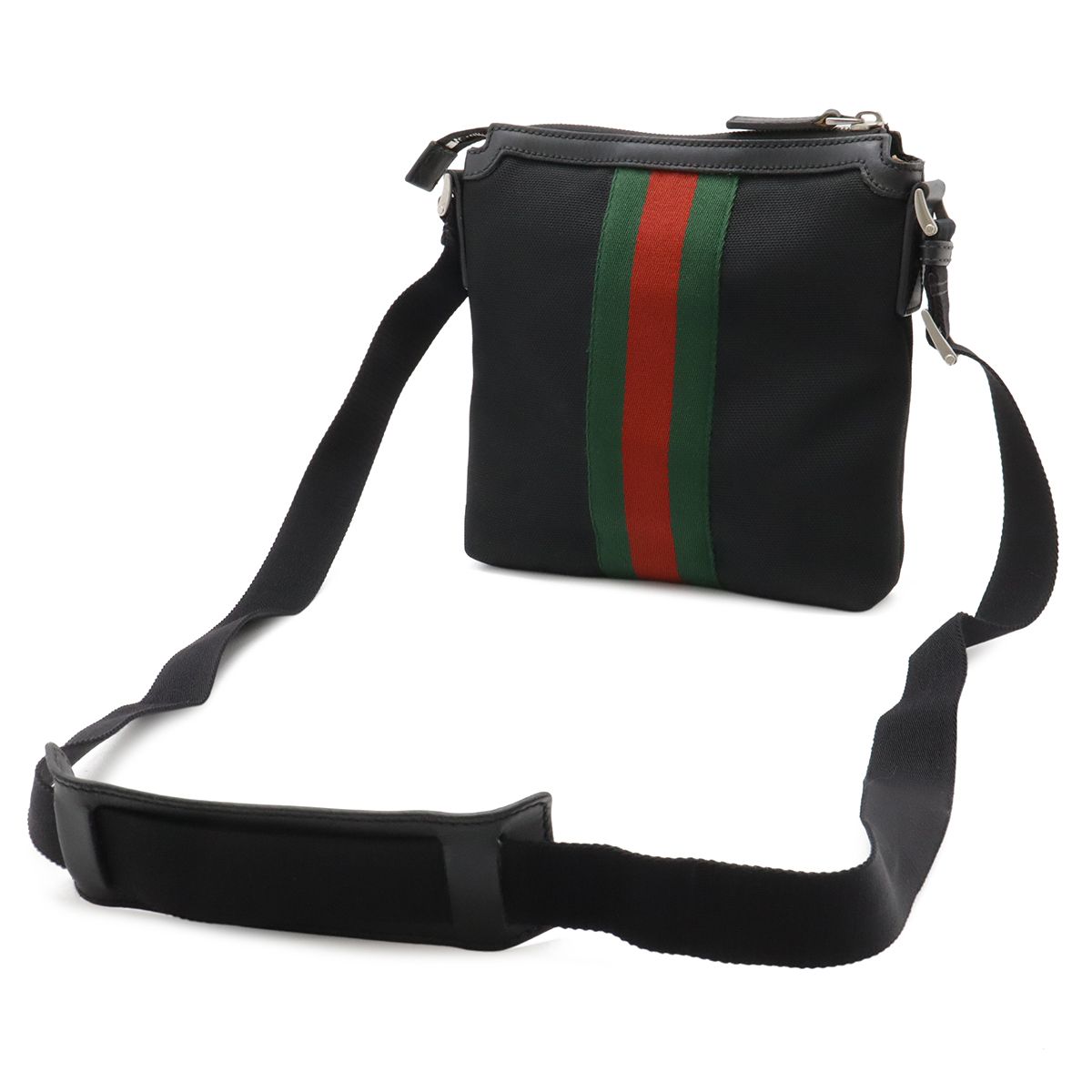 Gucci Sherry Line Shoulder Bag Crossbody Nylon Canvas Black Green Red — view 2