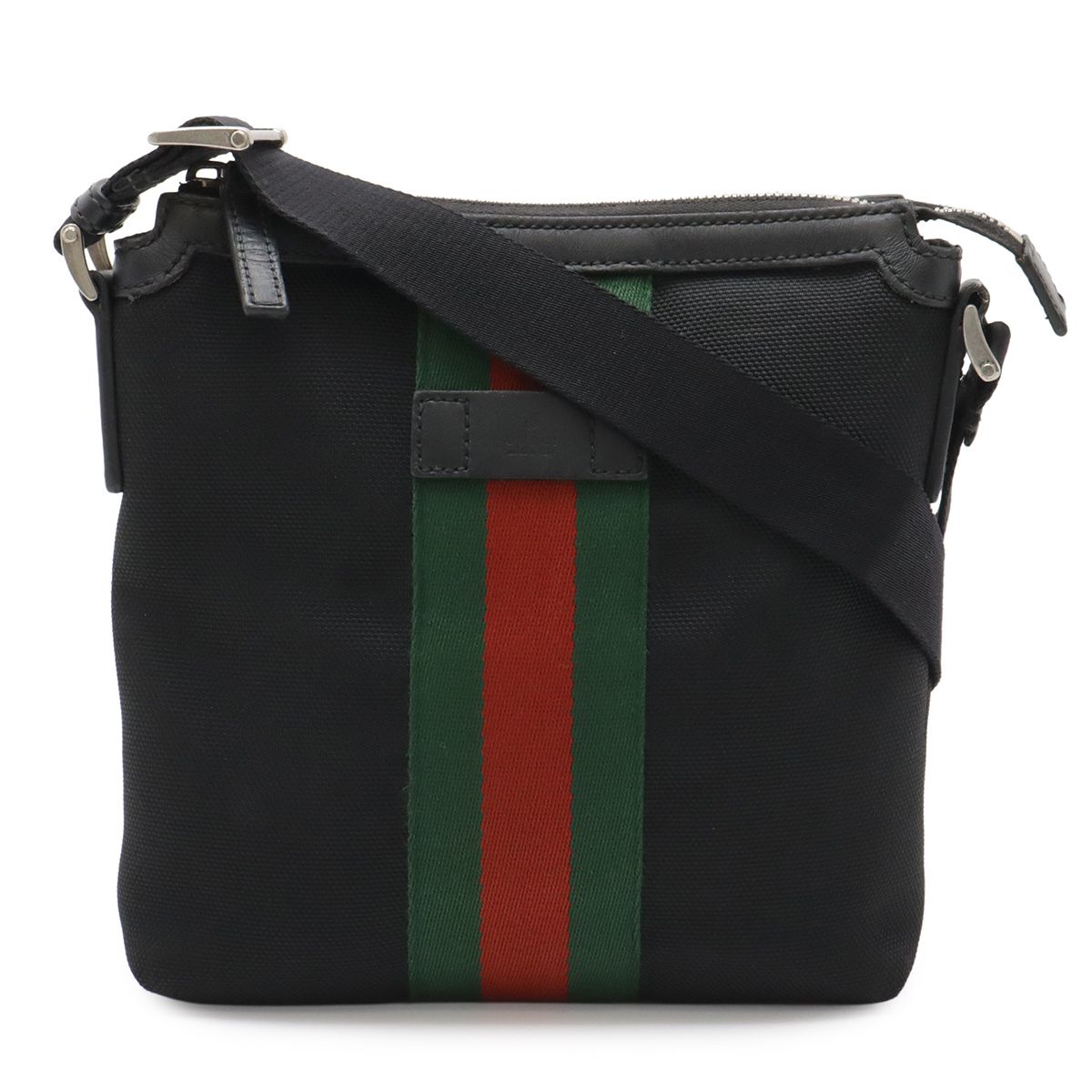 Gucci Sherry Line Shoulder Bag Crossbody Nylon Canvas Black Green Red