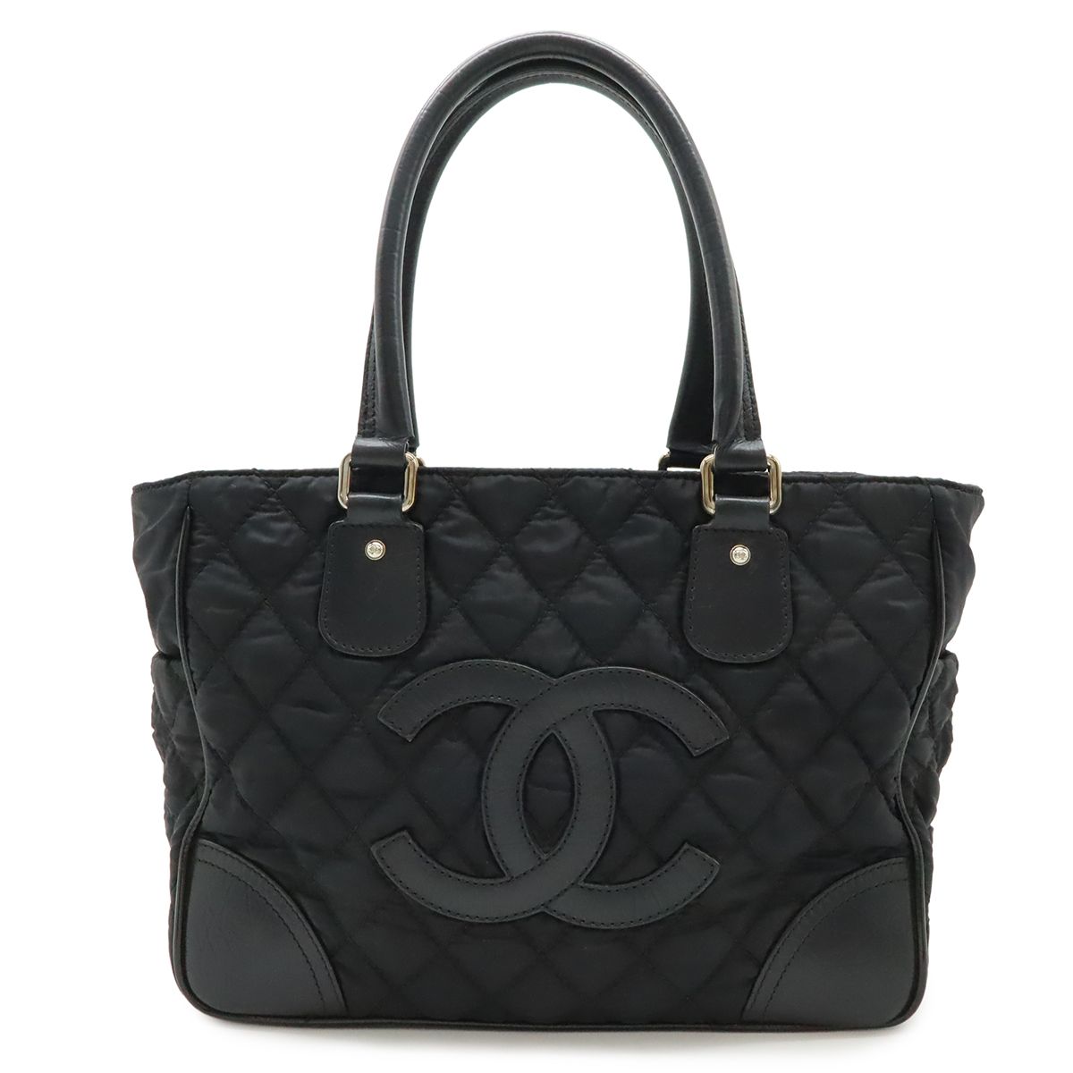 Chanel Paris New York Line Quilted CC Logo Tote Shoulder Bag Nylon Canvas Black