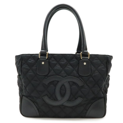 Chanel Paris New York Line Quilted CC Logo Tote Shoulder Bag Nylon Canvas Black