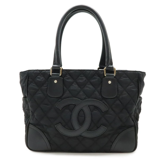 Chanel Paris New York Line Quilted CC Logo Tote Shoulder Bag Nylon Canvas Black