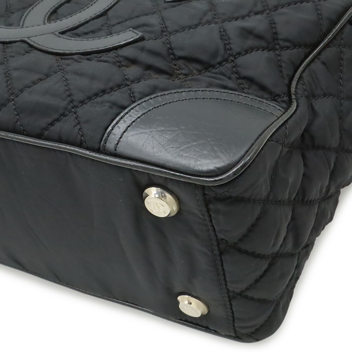 Chanel Paris New York Line Quilted CC Logo Tote Shoulder Bag Nylon Canvas Black — view 3