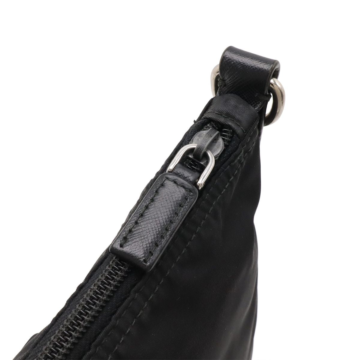 Prada Triangle Logo Shoulder Bag Crossbody Nylon Leather Nero Black Silver — view 4