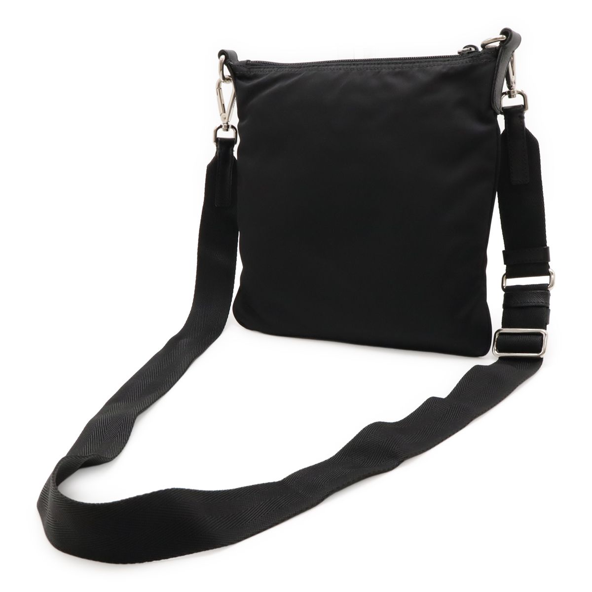 Prada Triangle Logo Shoulder Bag Crossbody Nylon Leather Nero Black Silver — view 2