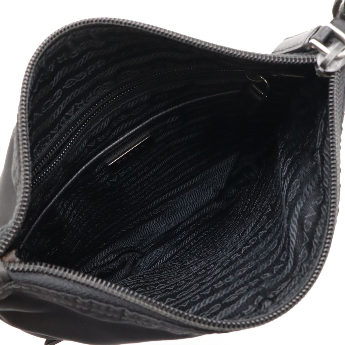 Prada Triangle Logo Shoulder Bag Crossbody Nylon Leather Nero Black Silver — view 6