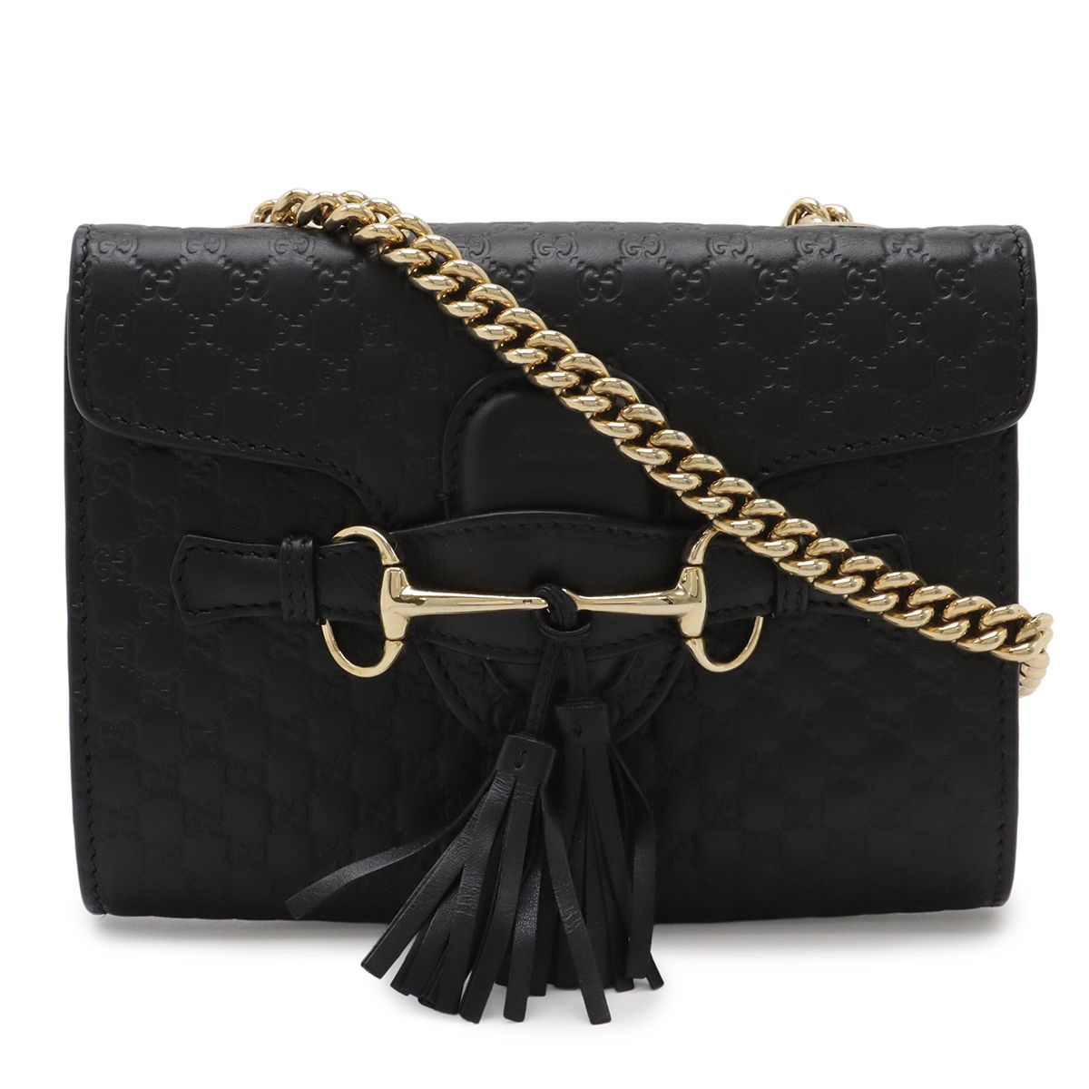 Gucci Micro Guccissima Emily Horsebit Chain Shoulder Bag Tassel Leather Black