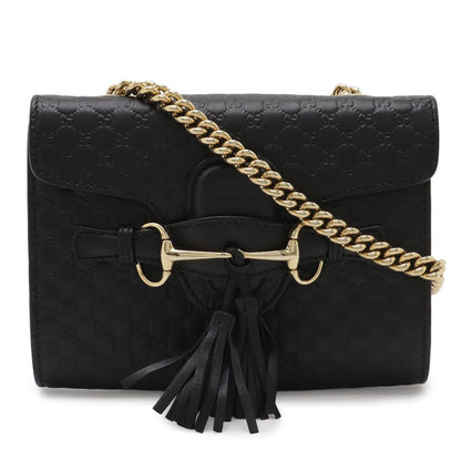 Gucci Micro Guccissima Emily Horsebit Chain Shoulder Bag Tassel Leather Black