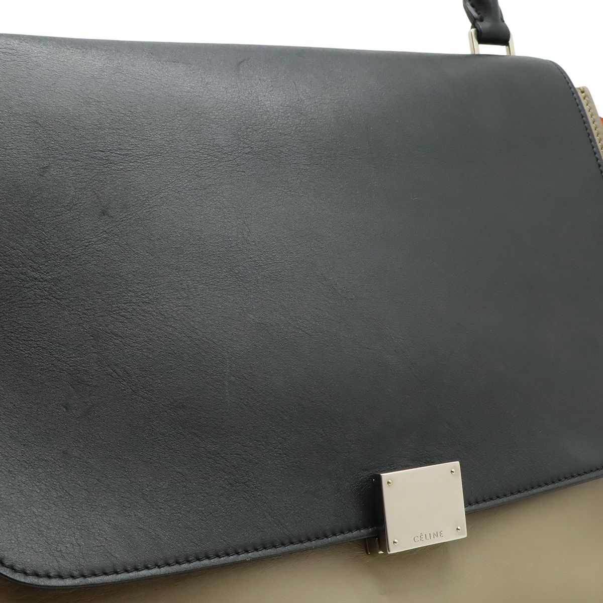 Celine Trapeze Handbag One Handle Tricolor Leather Suede Gray Black Poppy Red — view 8
