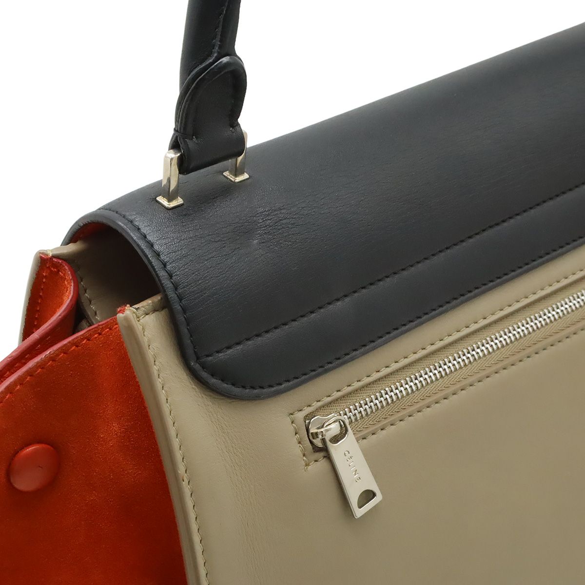 Celine Trapeze Handbag One Handle Tricolor Leather Suede Gray Black Poppy Red — view 7