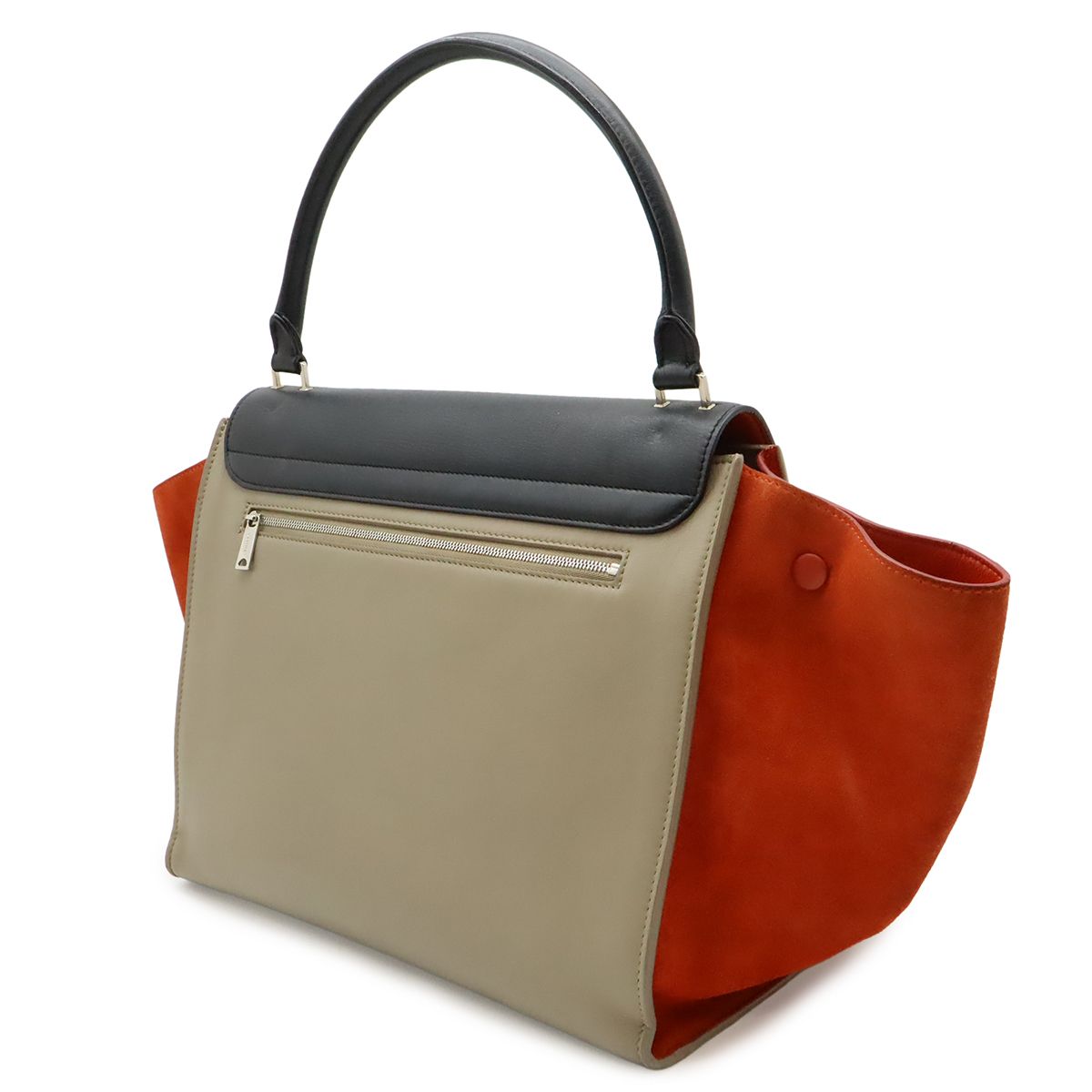 Celine Trapeze Handbag One Handle Tricolor Leather Suede Gray Black Poppy Red — view 2