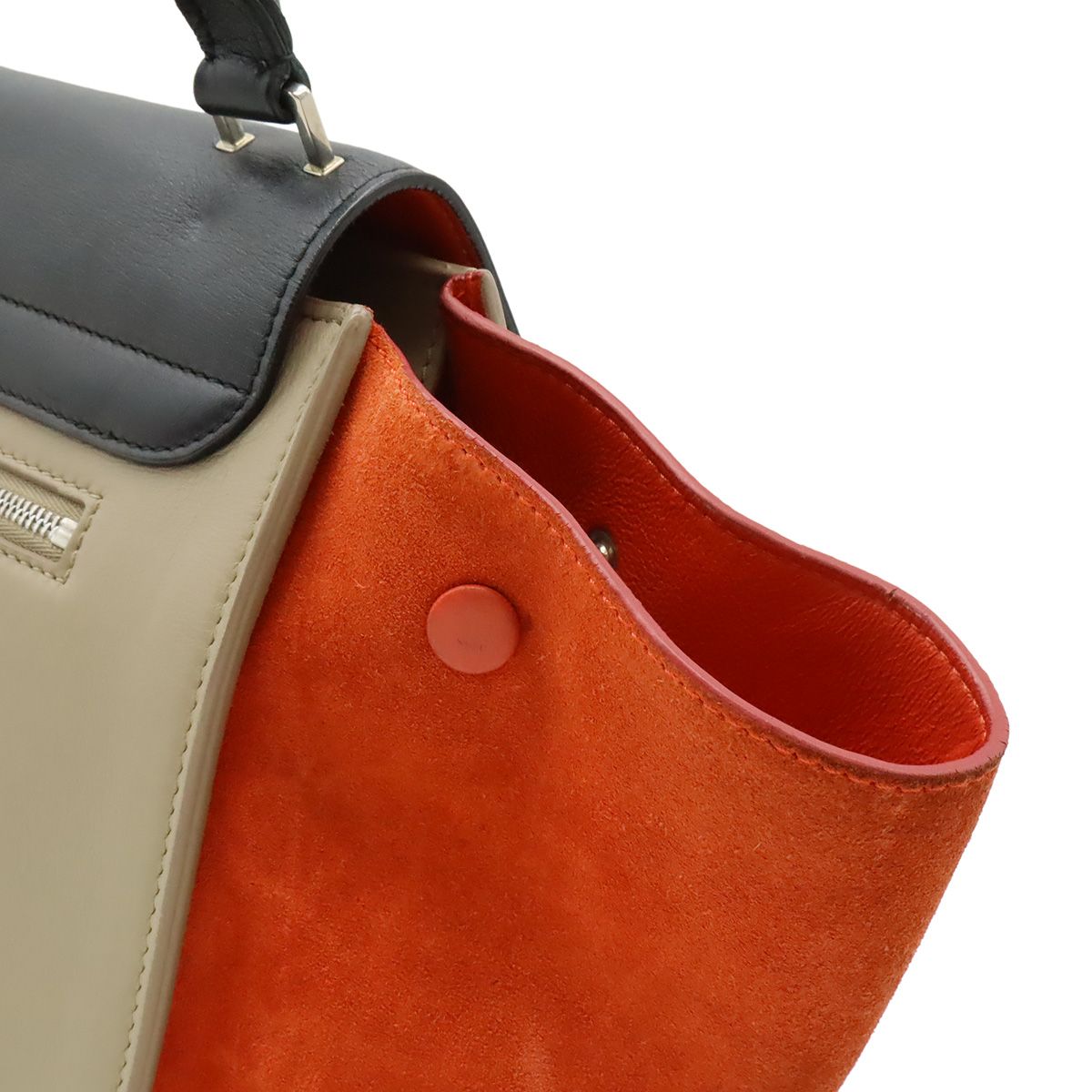 Celine Trapeze Handbag One Handle Tricolor Leather Suede Gray Black Poppy Red — view 6