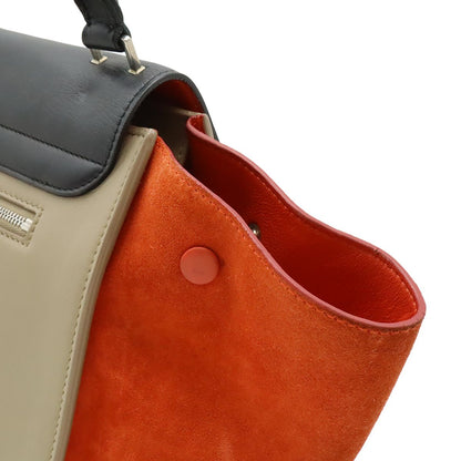 Celine Trapeze Handbag One Handle Tricolor Leather Suede Gray Black Poppy Red — view 6