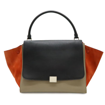 Celine Trapeze Handbag One Handle Tricolor Leather Suede Gray Black Poppy Red