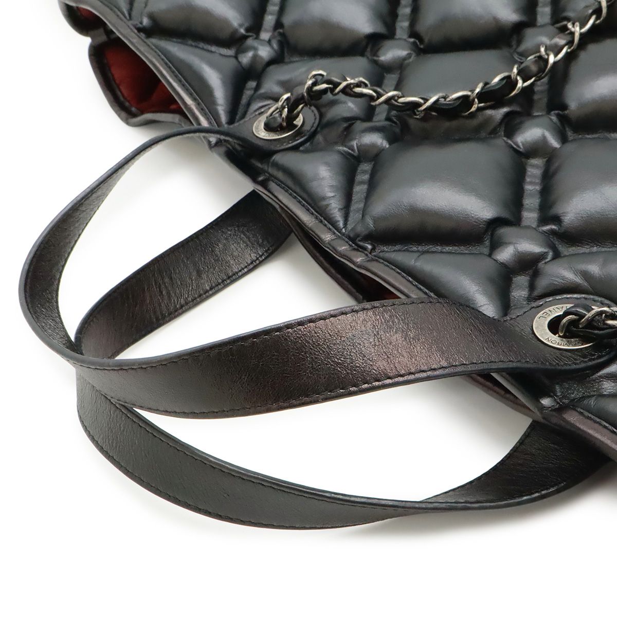 Chanel Bubble Quilt Tote Large 2-Way Handbag Chain Shoulder Leather Black Silver — view 5