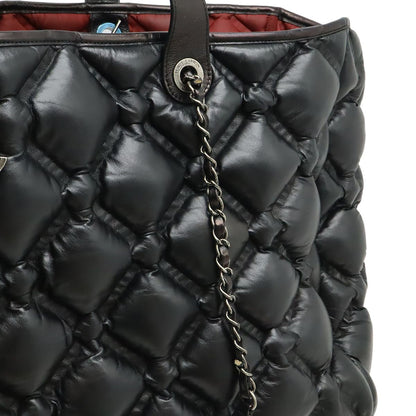 Chanel Bubble Quilt Tote Large 2-Way Handbag Chain Shoulder Leather Black Silver — view 8
