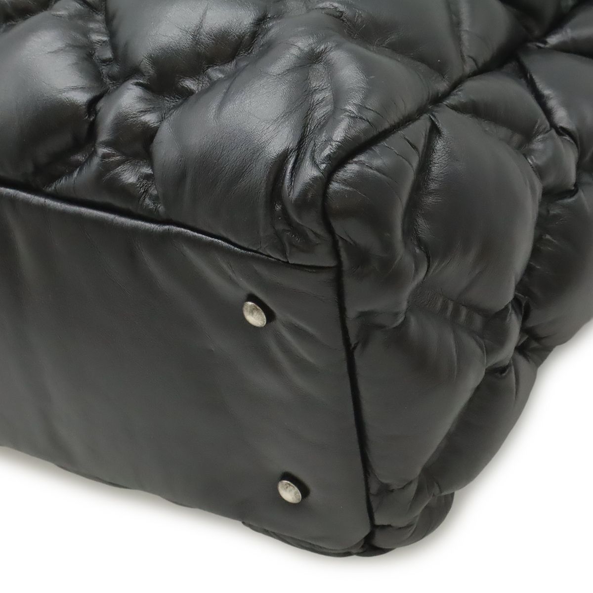 Chanel Bubble Quilt Tote Large 2-Way Handbag Chain Shoulder Leather Black Silver — view 3