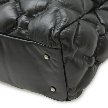 Chanel Bubble Quilt Tote Large 2-Way Handbag Chain Shoulder Leather Black Silver — view 3