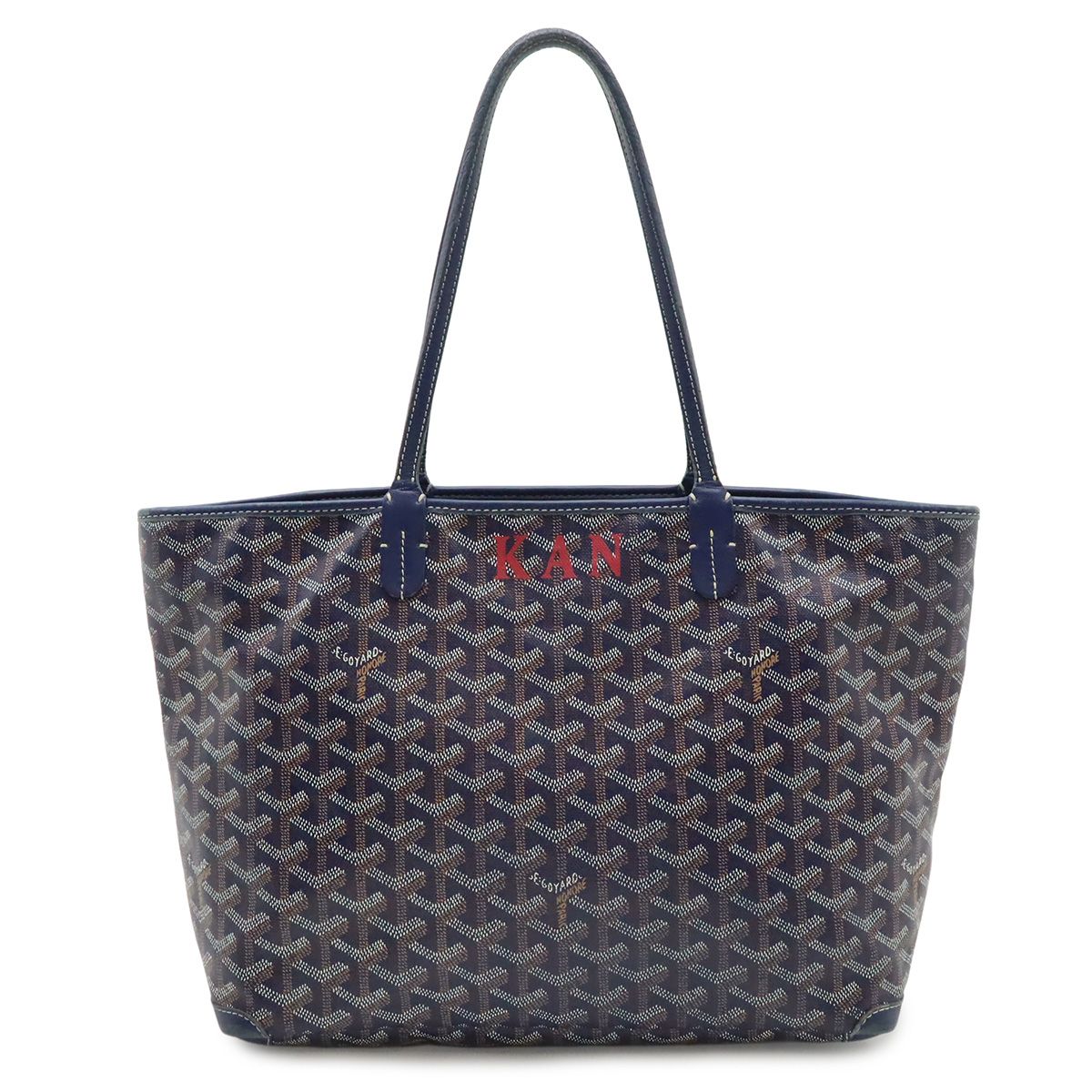 Goyard Artois PM Tote Shoulder Bag Leather Navy Initials