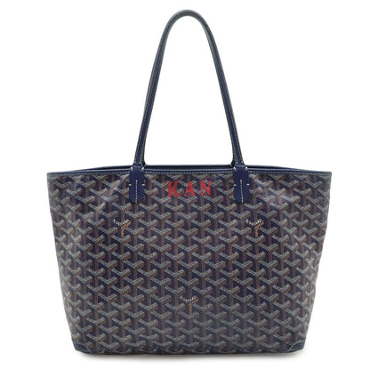 Goyard Artois PM Tote Shoulder Bag Leather Navy Initials