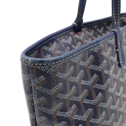 Goyard Artois PM Tote Shoulder Bag Leather Navy Initials — view 8
