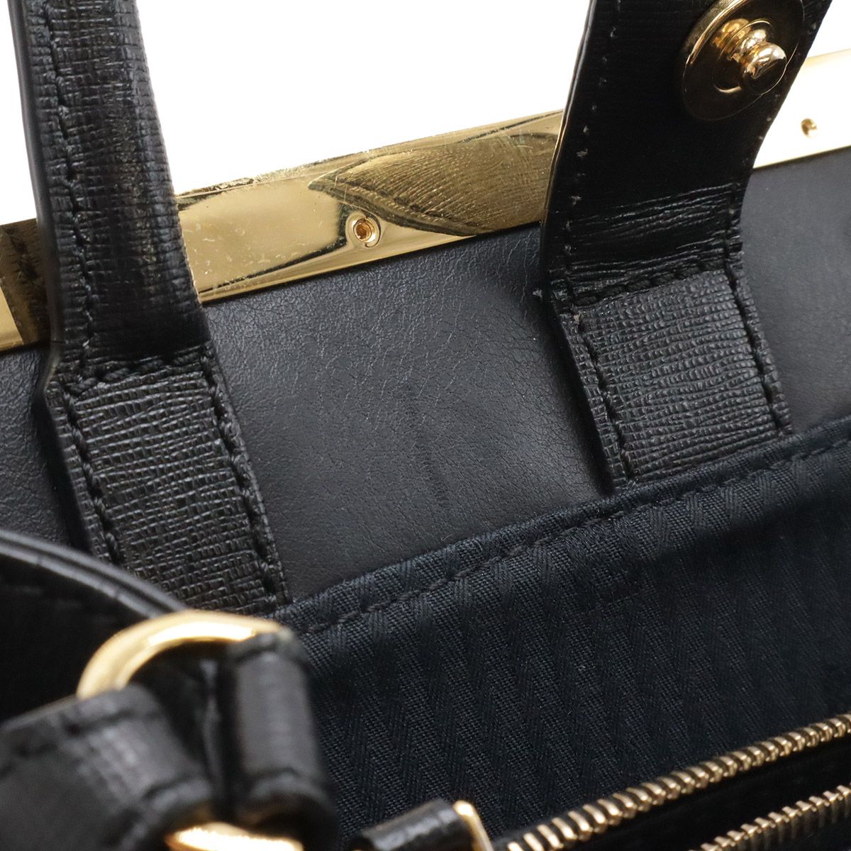 Fendi Petite Tote 2-Way Shoulder Bag Leather Black Gold — view 9