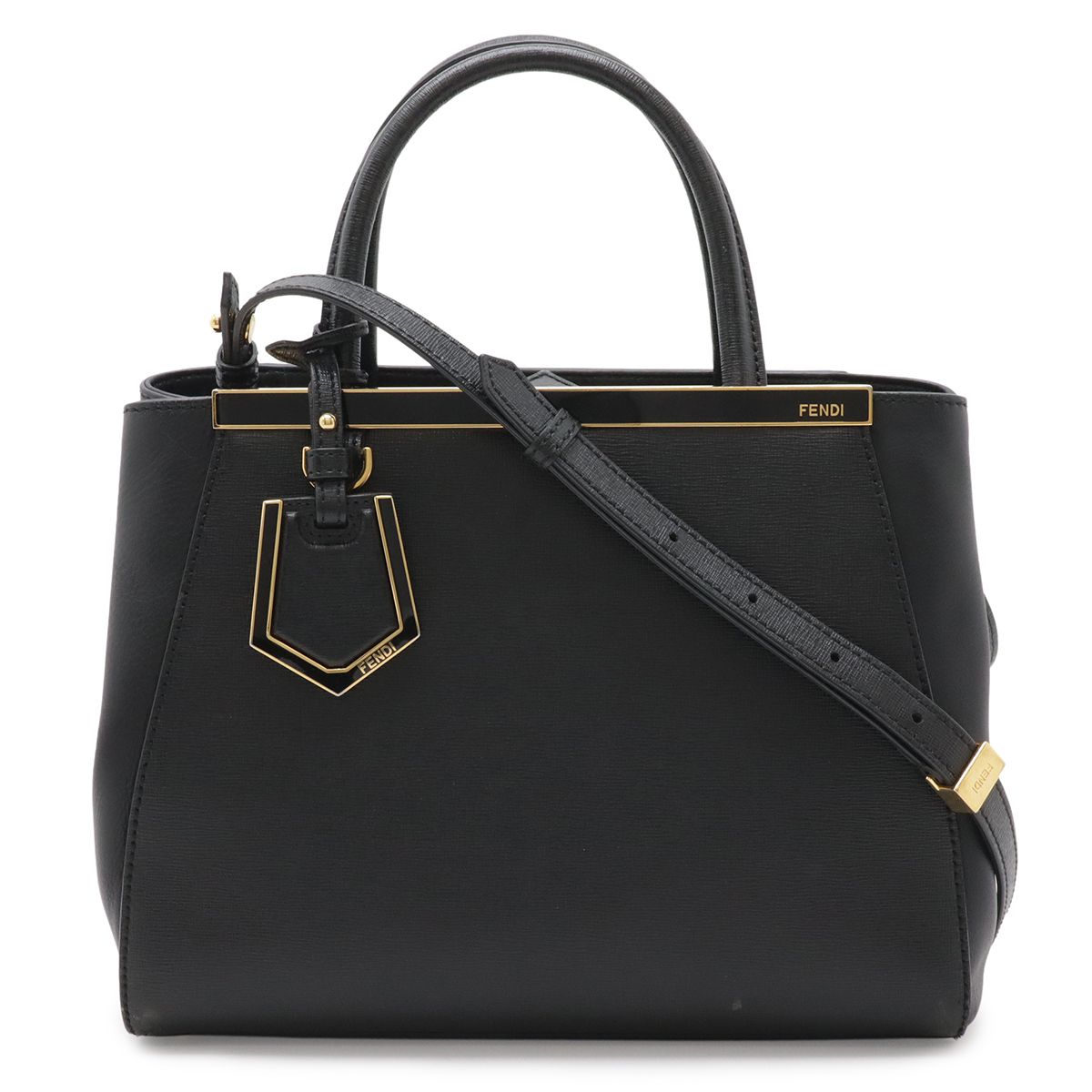 Fendi Petite Tote 2-Way Shoulder Bag Leather Black Gold