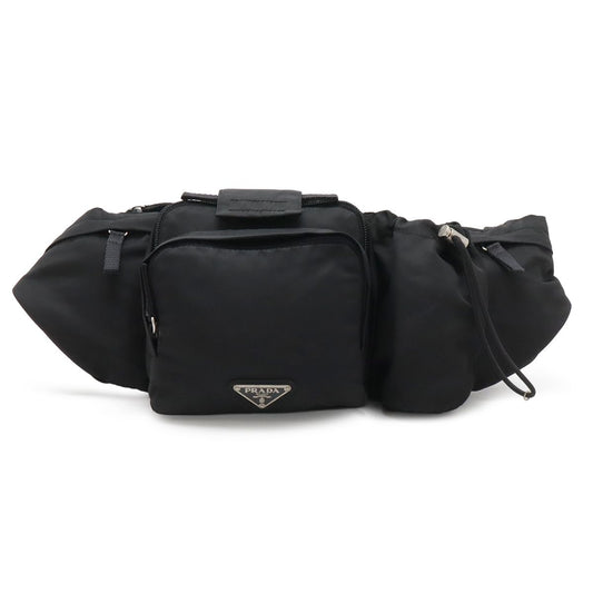 Prada Waist Bag Pouch Hip Nylon Nero Black Silver