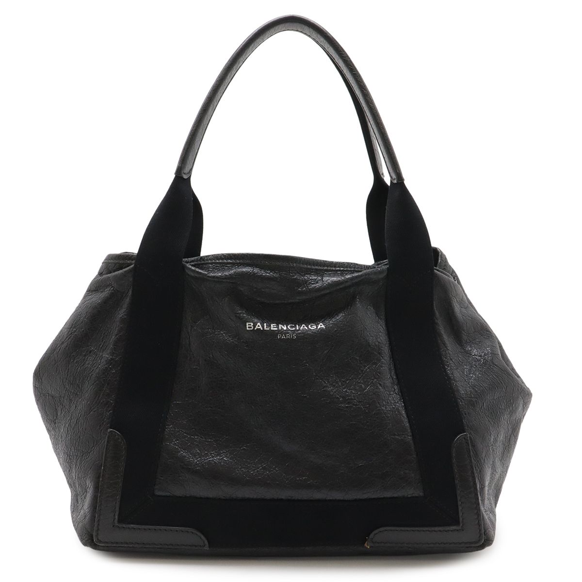 Balenciaga Navy Cabas S Logo Tote Leather Black