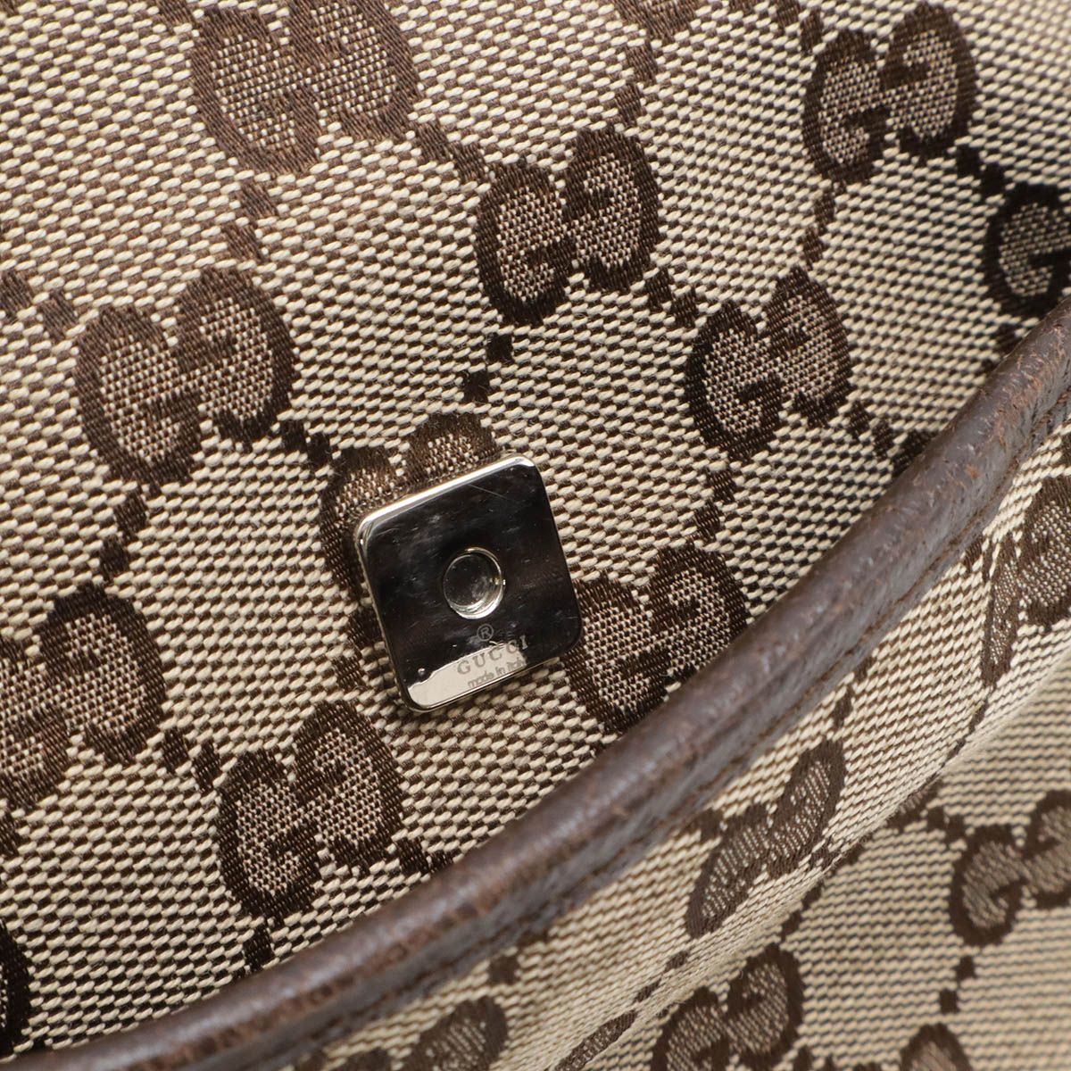 Gucci GG Canvas Sherry Line Tote Shoulder Bag Khaki Beige Dark Brown — view 9