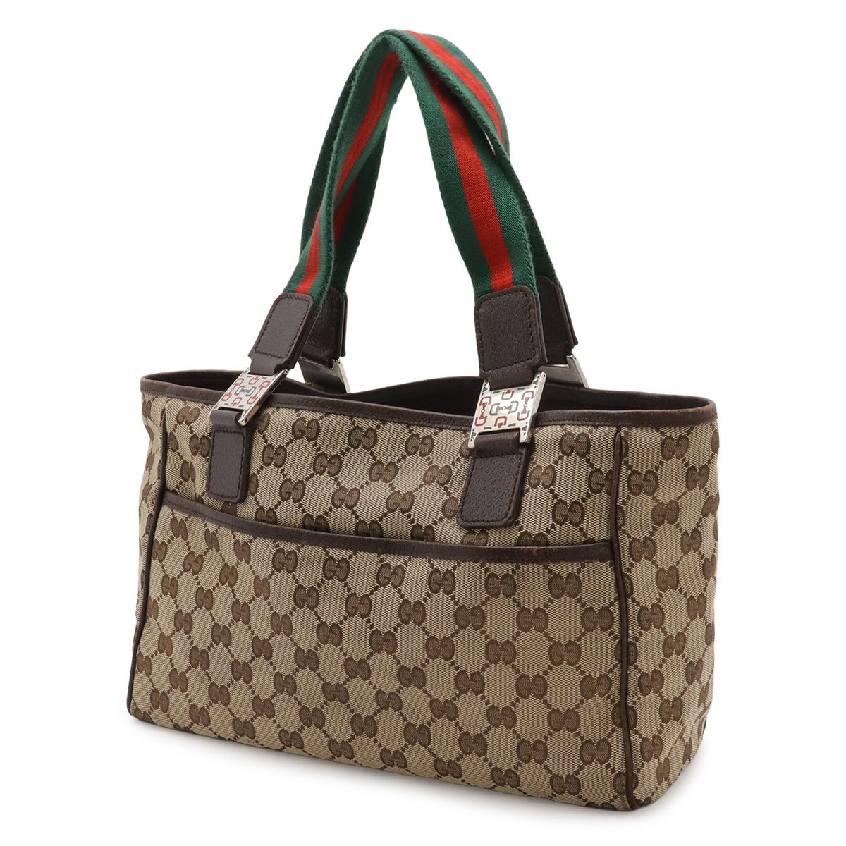 Gucci GG Canvas Sherry Line Tote Shoulder Bag Khaki Beige Dark Brown — view 2