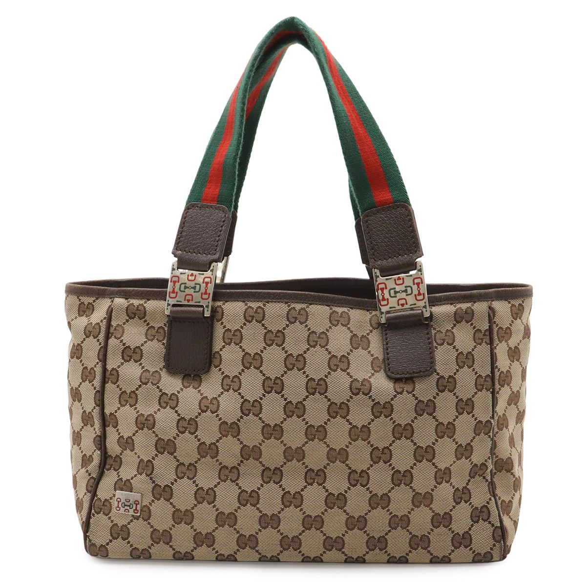 Gucci GG Canvas Sherry Line Tote Shoulder Bag Khaki Beige Dark Brown