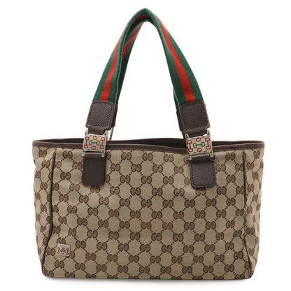 Gucci GG Canvas Sherry Line Tote Shoulder Bag Khaki Beige Dark Brown