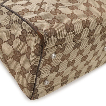 Gucci GG Canvas Sherry Line Tote Shoulder Bag Khaki Beige Dark Brown — view 3