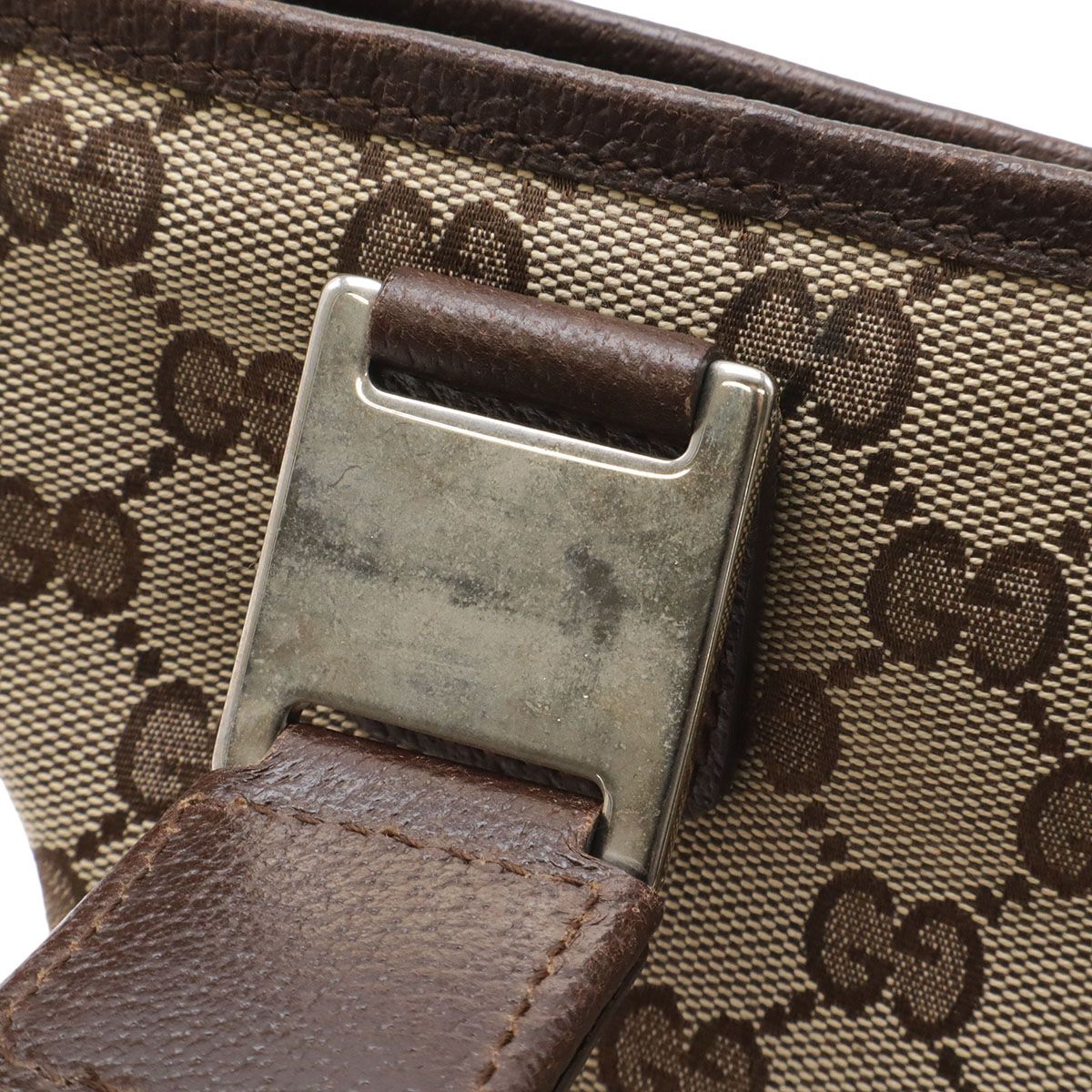 Gucci GG Canvas Sherry Line Tote Shoulder Bag Khaki Beige Dark Brown — view 6