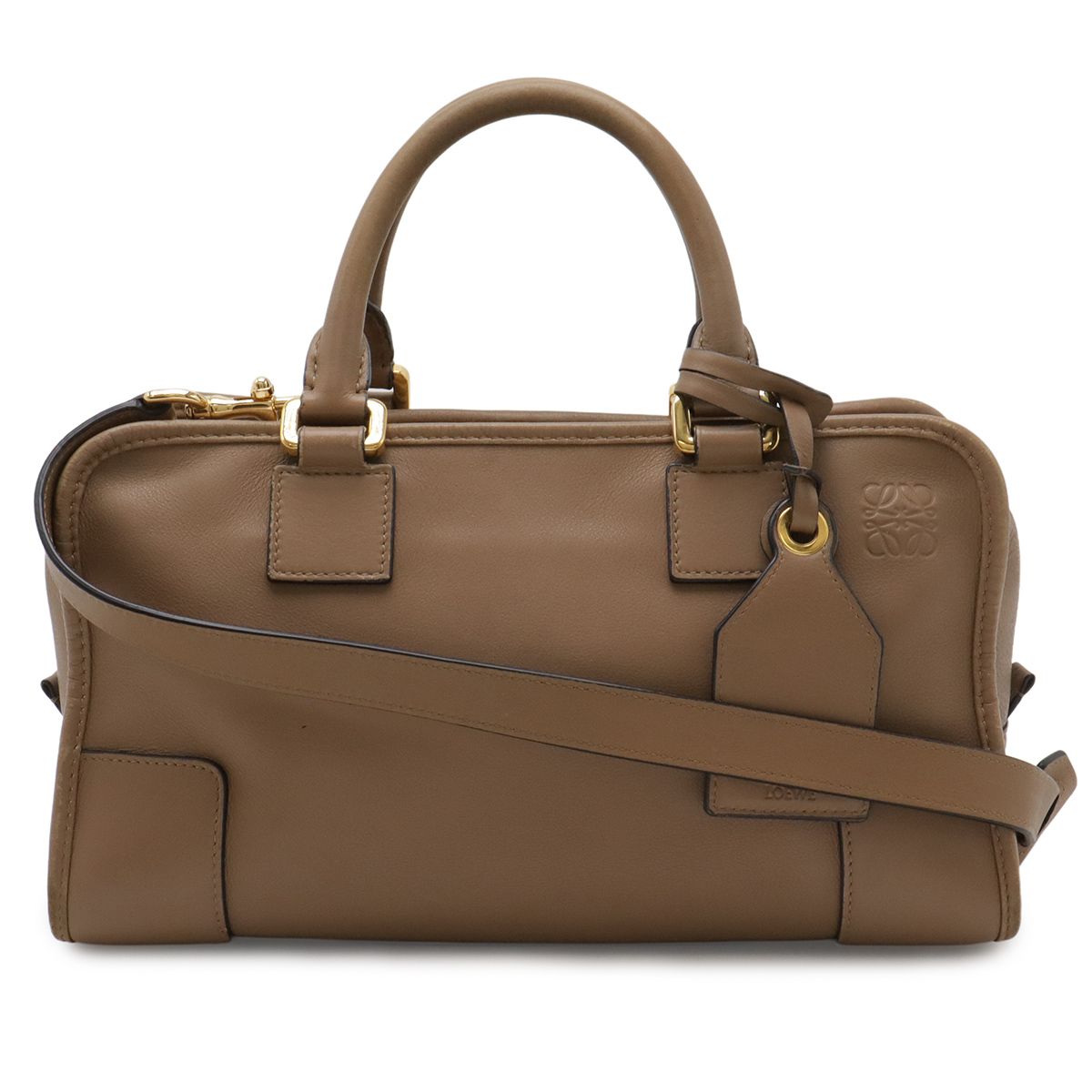 Loewe Amazona 28 Anagram Mini Boston Bag 2-Way Crossbody Leather Light Brown